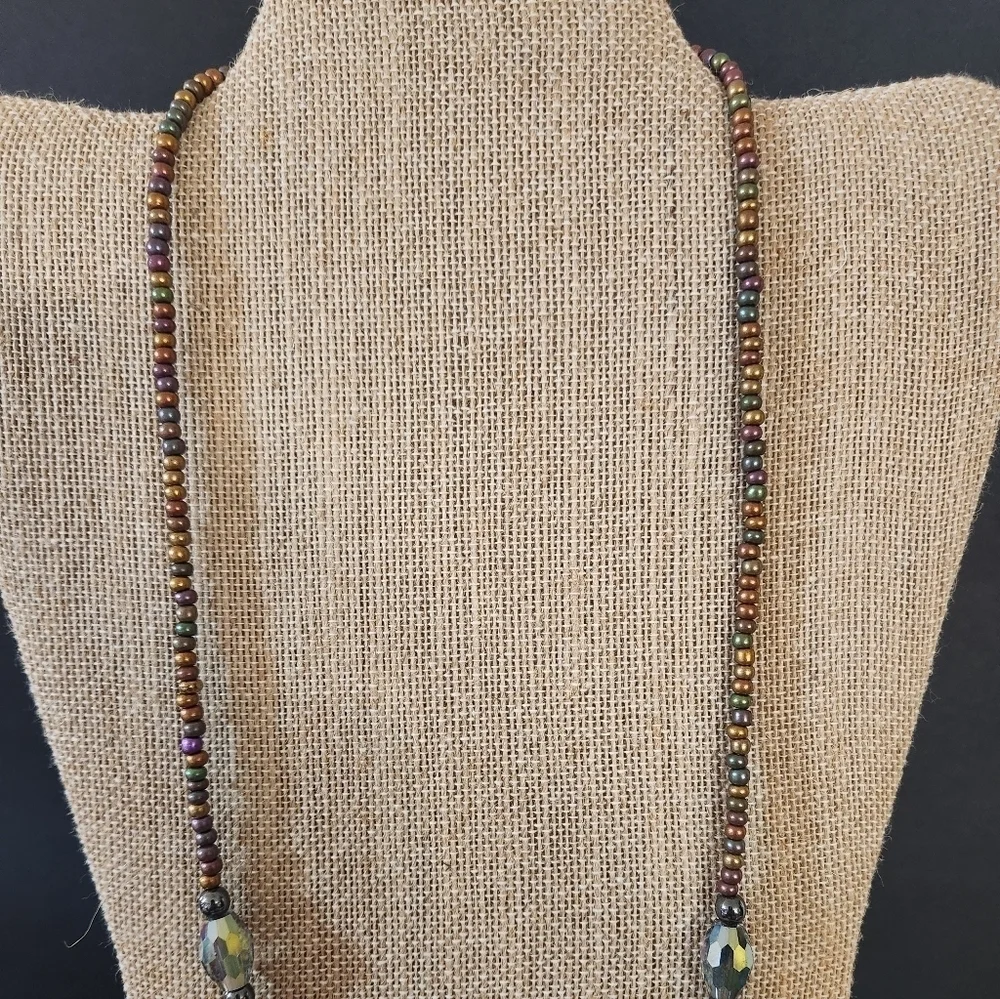 Hand Crafted Multicolor Beaded Necklace Purple Green